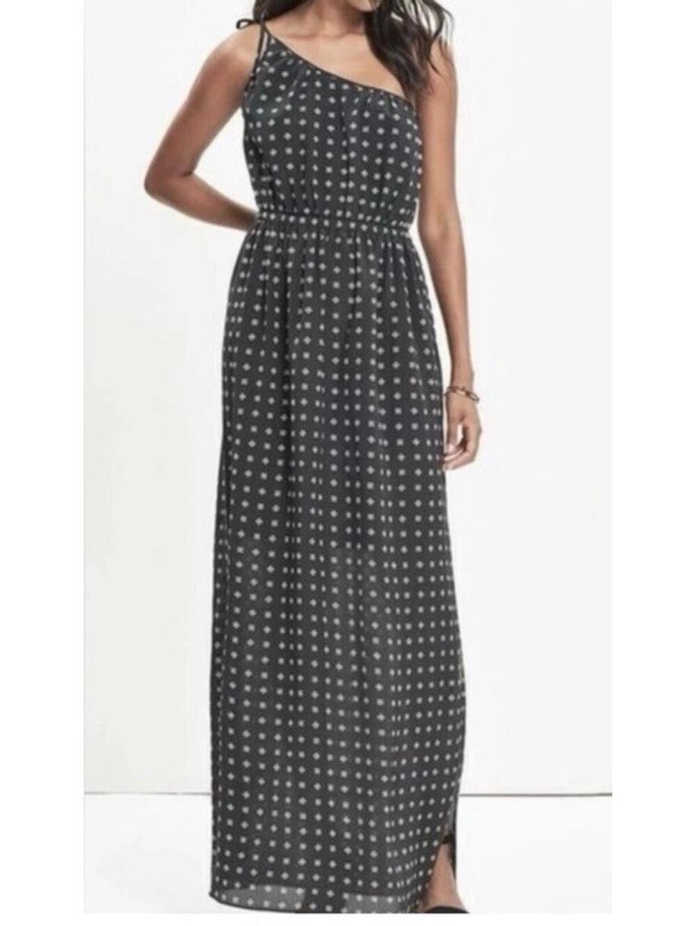 Loft 100% Silk Long Dress Asymmetrical Neckline Size 4 New